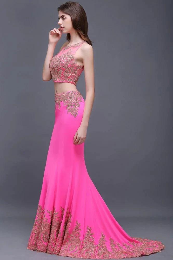 Sheath Round Satin Stretch Fuschia Prom Dresses - Image 4
