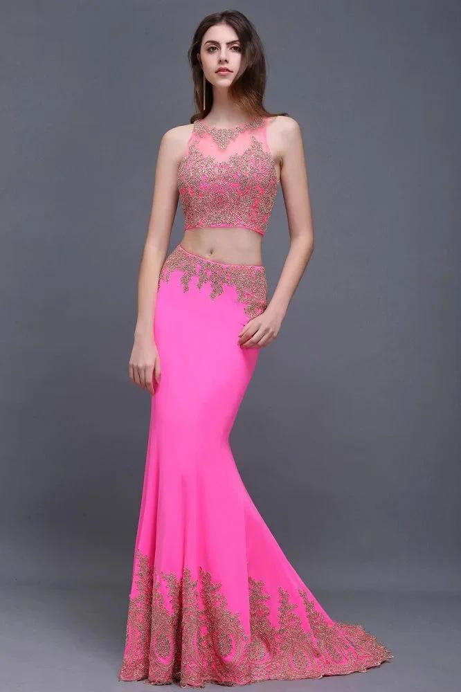 Sheath Round Satin Stretch Fuschia Prom Dresses - Image 5