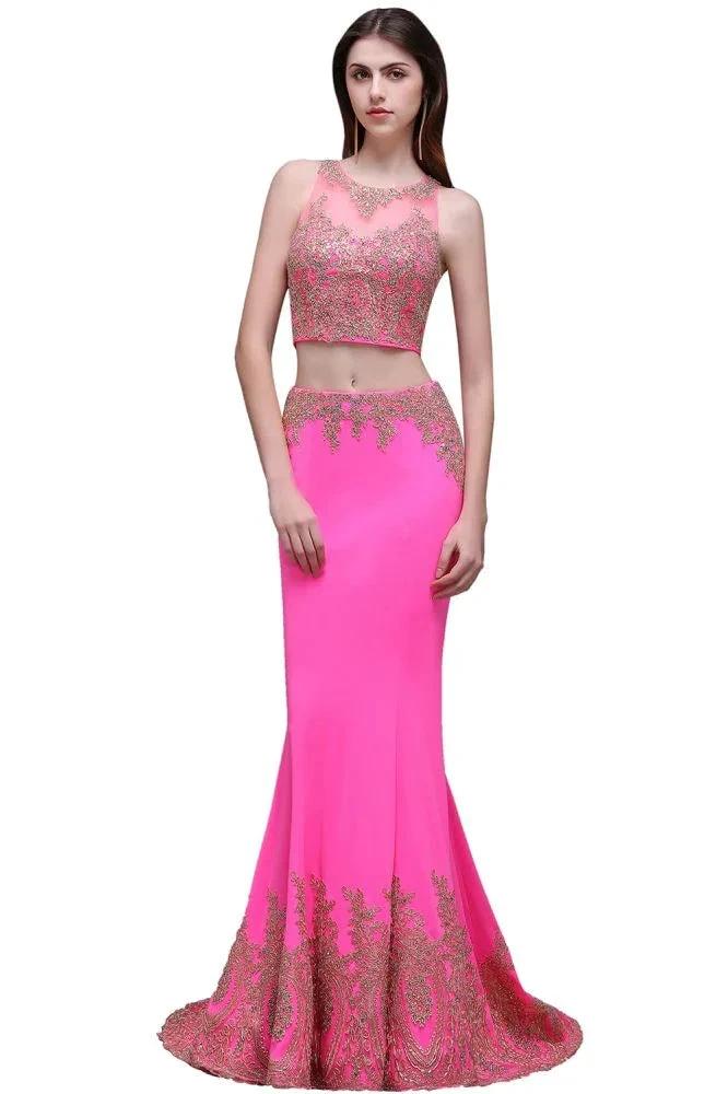 Sheath Round Satin Stretch Fuschia Prom Dresses - Image 6