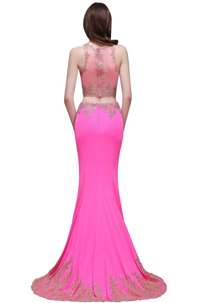 Sheath Round Satin Stretch Fuschia Prom Dresses - Image 7