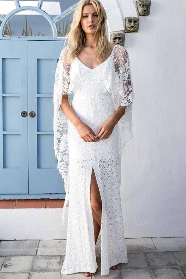 Sheath Scoop Backless Lace Wedding Dress with Split Wraps WD247 - Image 2
