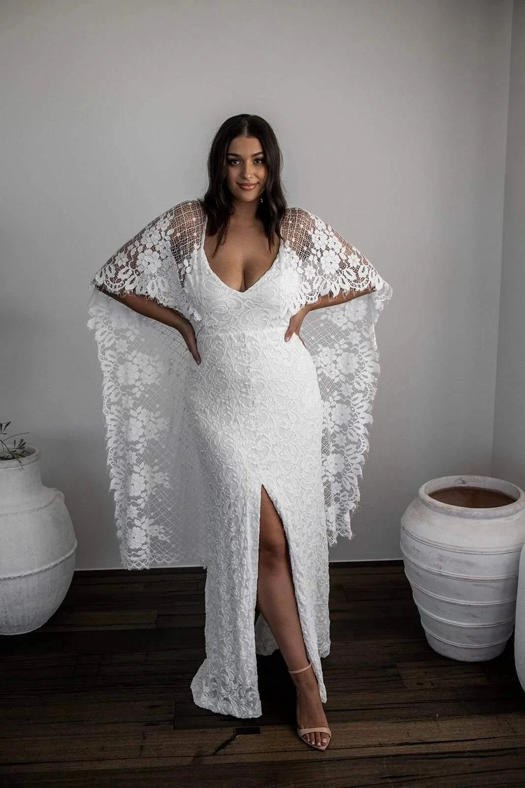 Sheath Scoop Backless Lace Wedding Dress with Split Wraps WD247 - Image 6