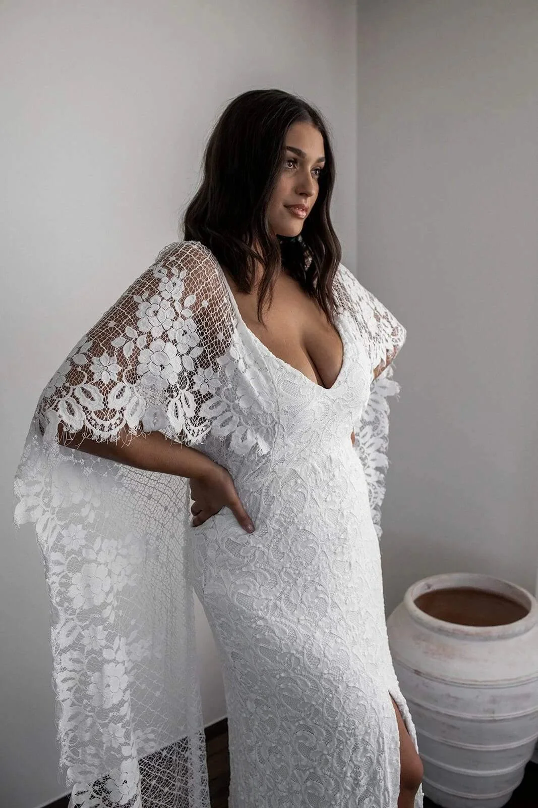 Sheath Scoop Backless Lace Wedding Dress with Split Wraps WD247 - Image 7