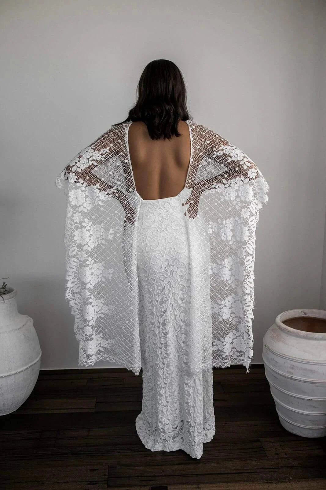 Sheath Scoop Backless Lace Wedding Dress with Split Wraps WD247 - Image 8