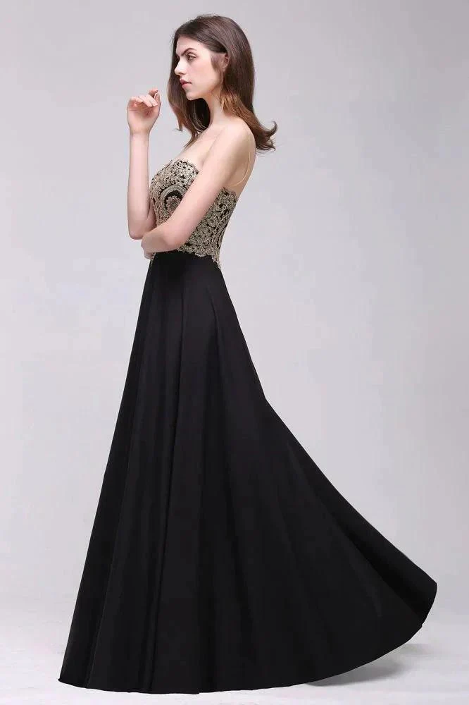 Sheath Scoop Floor-Length Applique Sleeveless Long Black Prom Dresses - Image 4