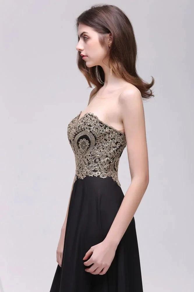 Sheath Scoop Floor-Length Applique Sleeveless Long Black Prom Dresses - Image 6