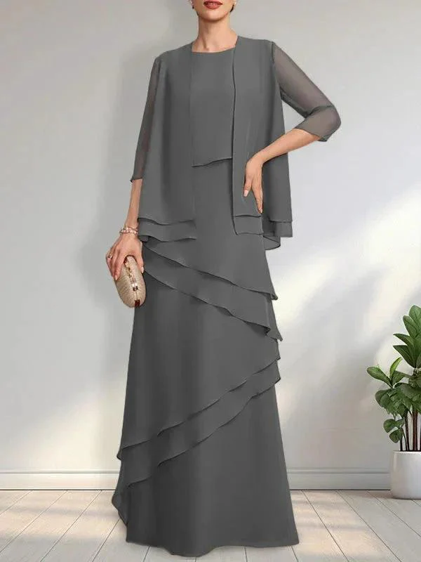 Sheath Scoop Floor-Length Chiffon Mother of the Bride Dress - Image 10