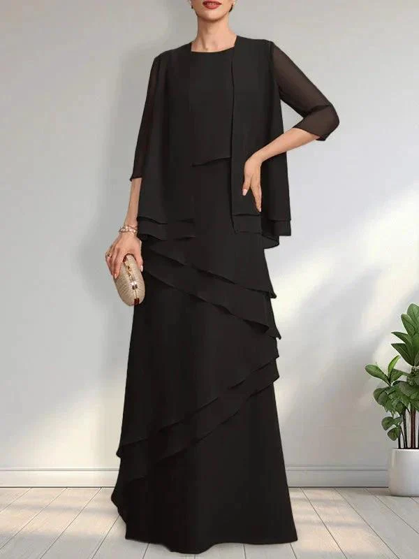 Sheath Scoop Floor-Length Chiffon Mother of the Bride Dress - Image 11