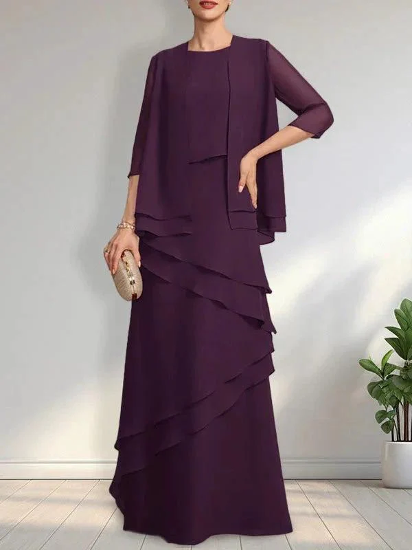 Sheath Scoop Floor-Length Chiffon Mother of the Bride Dress - Image 12