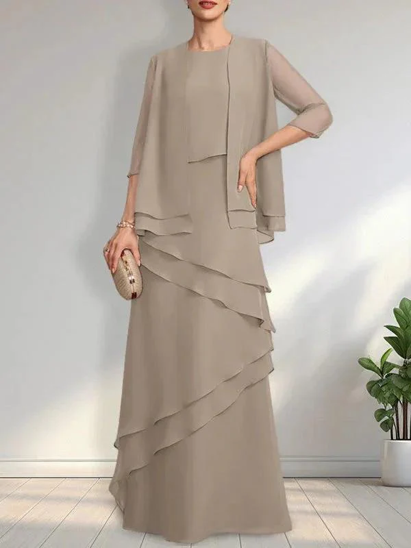Sheath Scoop Floor-Length Chiffon Mother of the Bride Dress - Image 16