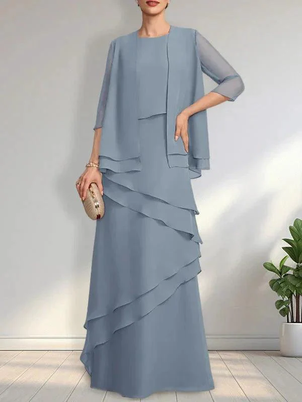 Sheath Scoop Floor-Length Chiffon Mother of the Bride Dress - Image 17