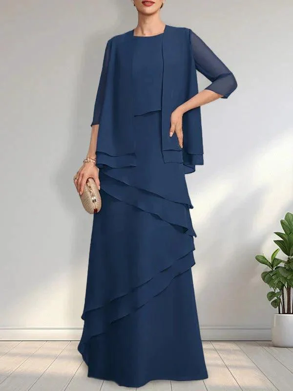 Sheath Scoop Floor-Length Chiffon Mother of the Bride Dress - Image 19