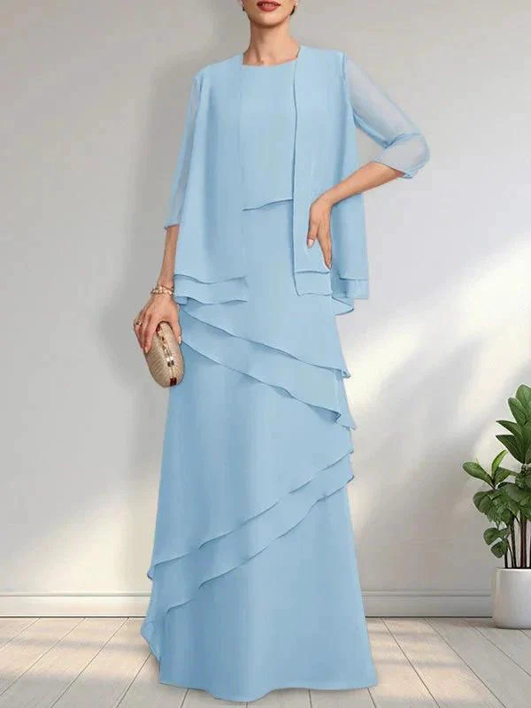 Sheath Scoop Floor-Length Chiffon Mother of the Bride Dress - Image 21