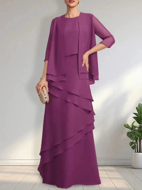 Sheath Scoop Floor-Length Chiffon Mother of the Bride Dress - Image 28