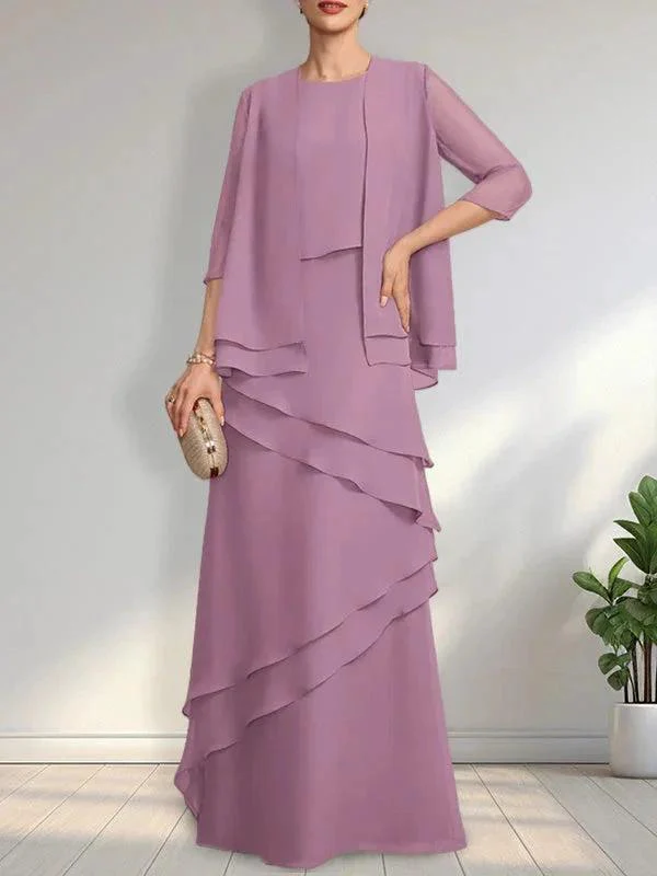 Sheath Scoop Floor-Length Chiffon Mother of the Bride Dress - Image 29