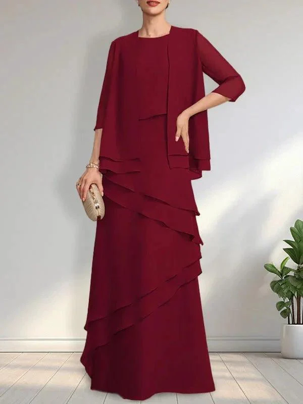 Sheath Scoop Floor-Length Chiffon Mother of the Bride Dress - Image 3
