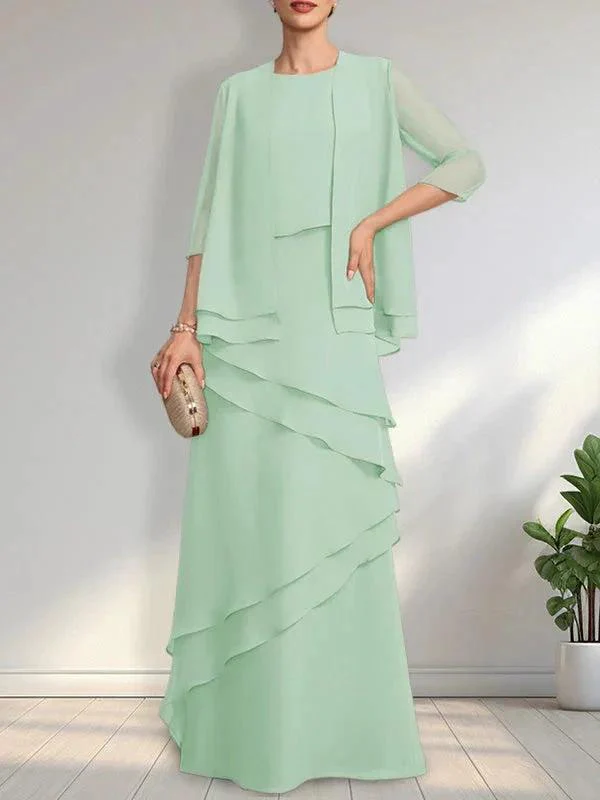 Sheath Scoop Floor-Length Chiffon Mother of the Bride Dress - Image 31