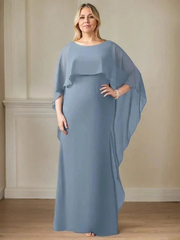 Sheath Scoop Floor-Length Chiffon Mother of the Bride Dress With Cascading Ruffles - Image 14