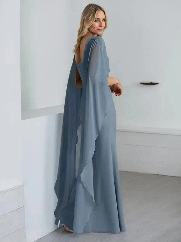 Sheath Scoop Floor-Length Chiffon Mother of the Bride Dress With Cascading Ruffles - Image 2