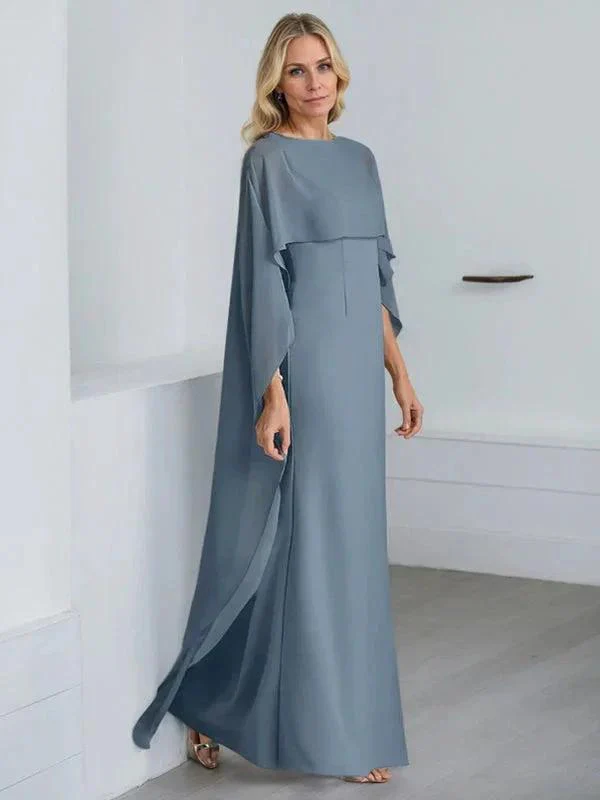 Sheath Scoop Floor-Length Chiffon Mother of the Bride Dress With Cascading Ruffles - Image 3