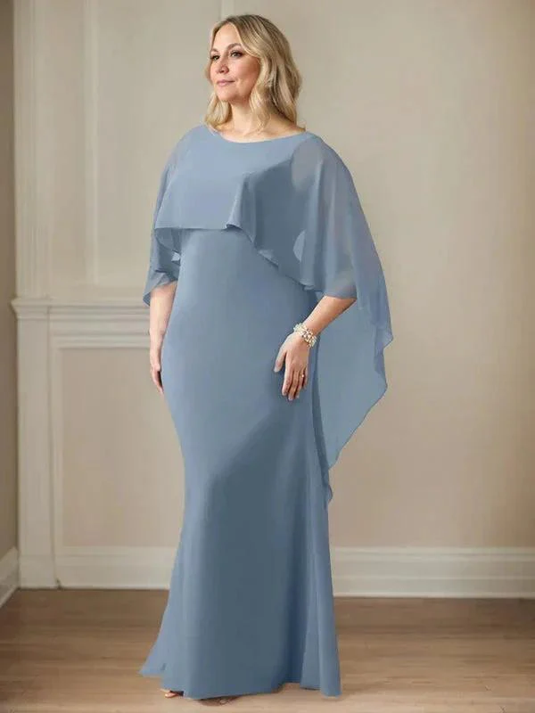 Sheath Scoop Floor-Length Chiffon Mother of the Bride Dress With Cascading Ruffles - Image 6