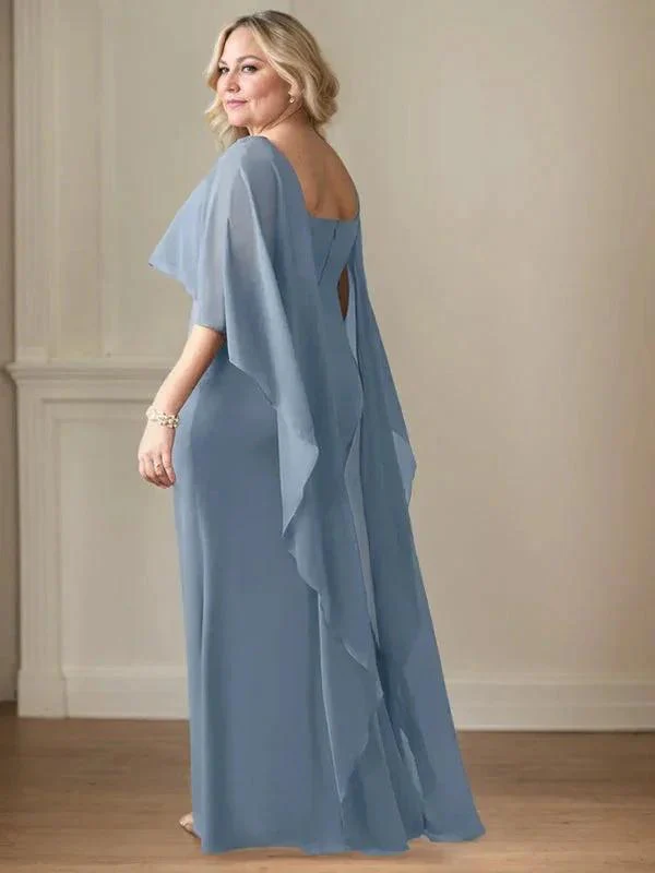 Sheath Scoop Floor-Length Chiffon Mother of the Bride Dress With Cascading Ruffles - Image 7