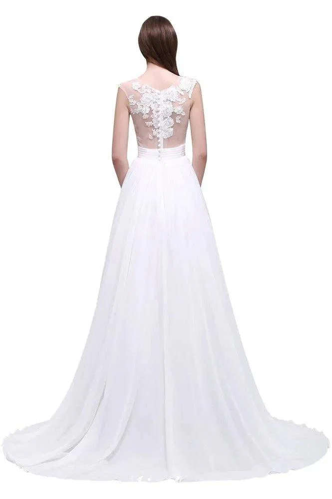Sheath Sheer Lace Chiffon Beach Wedding Dresses - Image 4