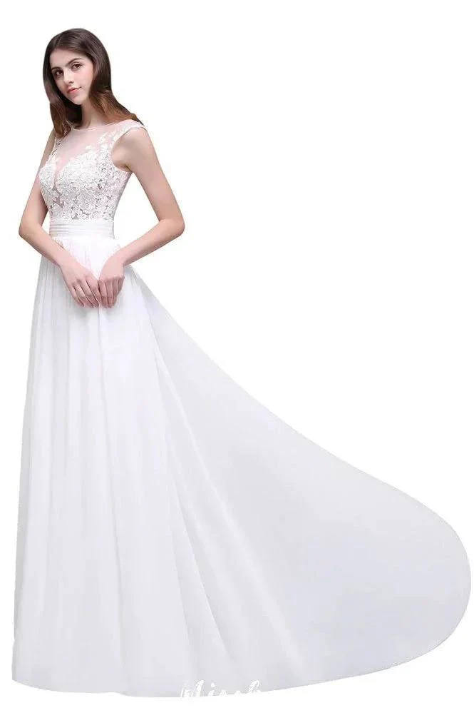 Sheath Sheer Lace Chiffon Beach Wedding Dresses - Image 6