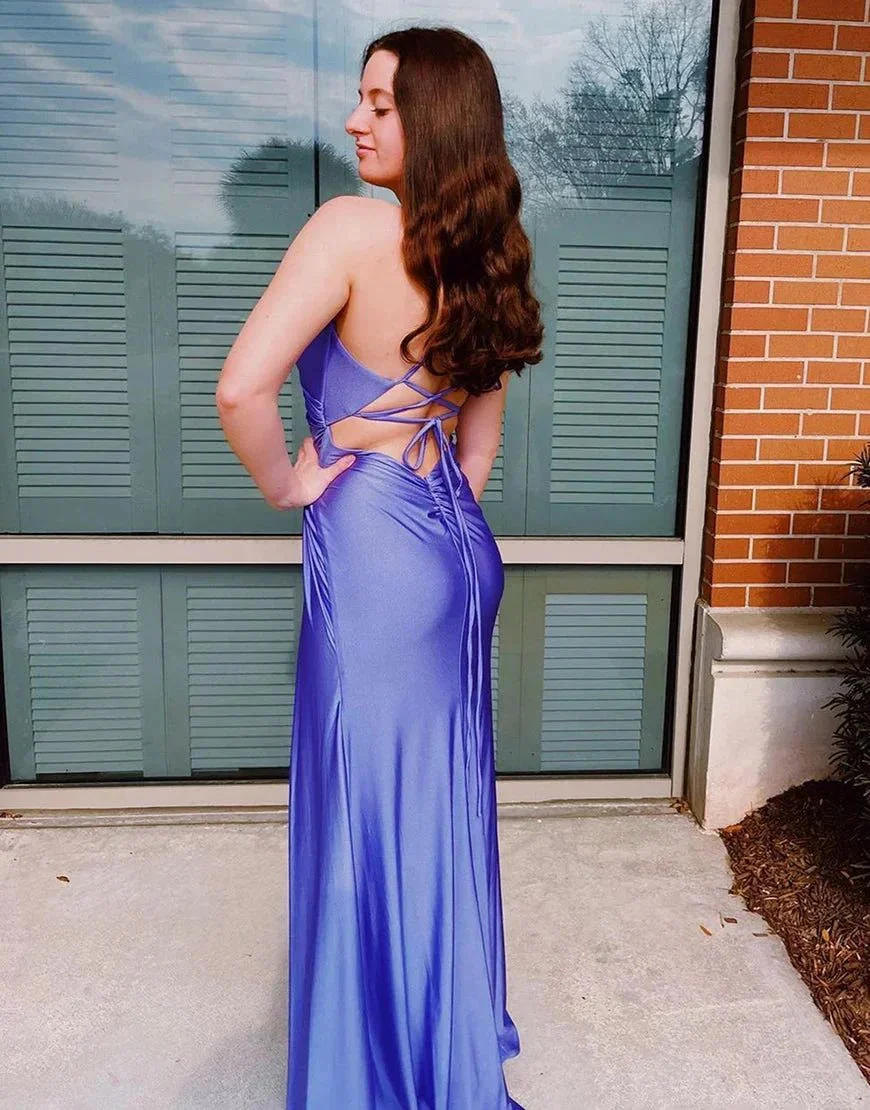 Breanna | Sheath Spaghetti Straps Corset Back Prom Dress With Split - Image 2