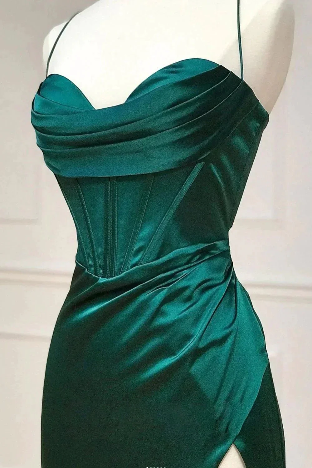 Lola |Sheath Spaghetti Straps Corset Satin Prom Dress with Split - Image 3