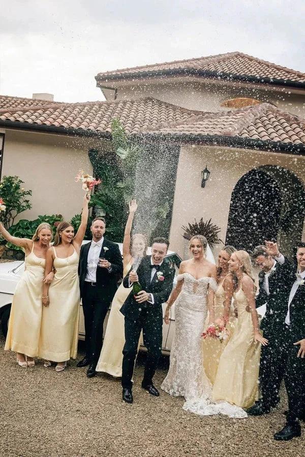 Sheath Spaghetti Straps Long Yellow Bridesmaid Dress BD132 - Image 3