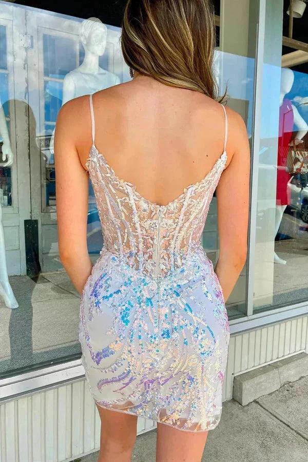Sheath Spaghetti Straps Mini Homecoming Dress with Sequins PD554 - Image 6