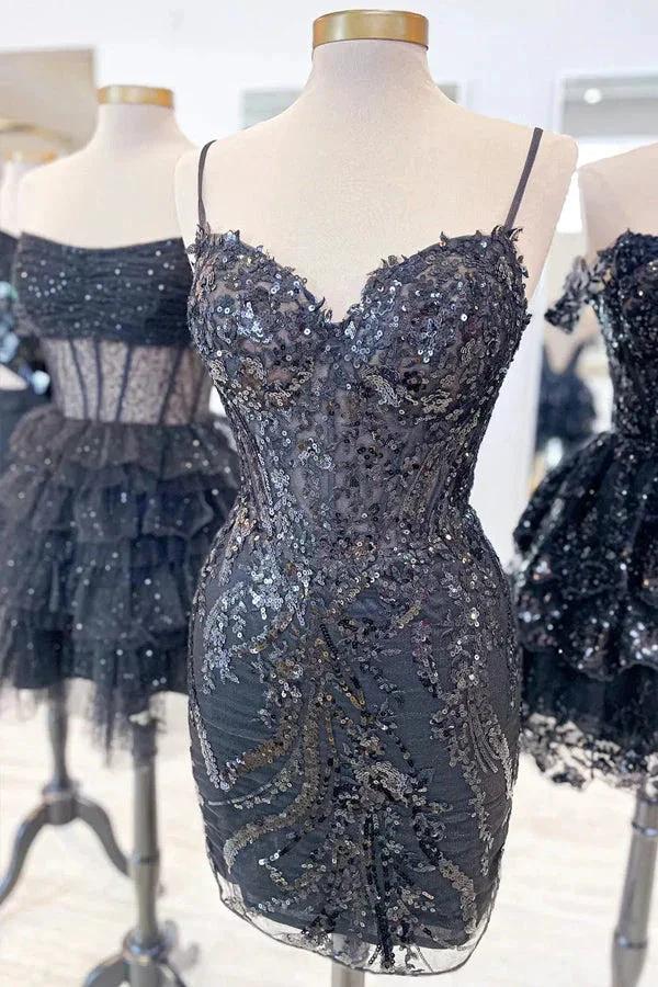 Sheath Spaghetti Straps Mini Homecoming Dress with Sequins PD554 - Image 7