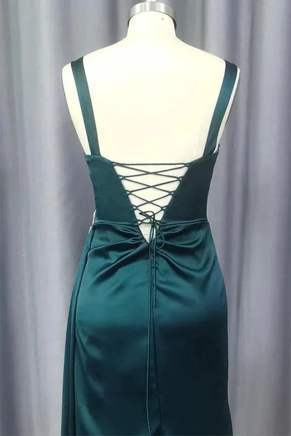 Sheath Sweetheart Sleeveless Sweep Train Satin Prom Dress With Pleated  PSK403 - Image 3