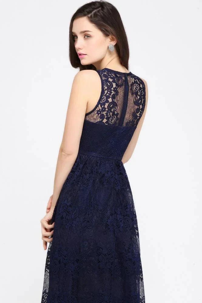 Sheath V-neck Floor-length Lace Navy Blue Prom Dress - Image 9