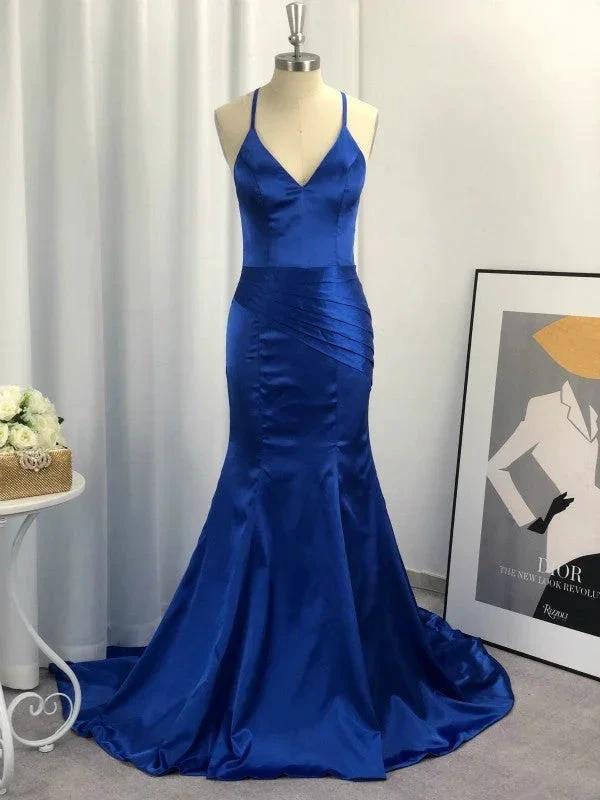Sheath V-neck Sleeveless With Ruched Elastic Woven Satin Prom Dresses - Image 2
