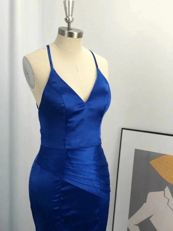 Sheath V-neck Sleeveless With Ruched Elastic Woven Satin Prom Dresses - Image 3