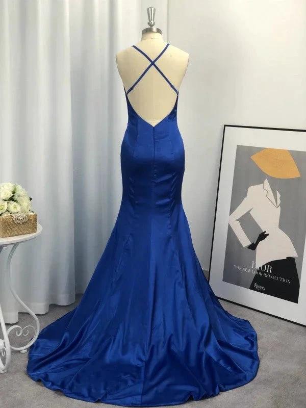 Sheath V-neck Sleeveless With Ruched Elastic Woven Satin Prom Dresses - Image 4