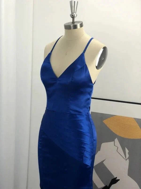 Sheath V-neck Sleeveless With Ruched Elastic Woven Satin Prom Dresses - Image 5