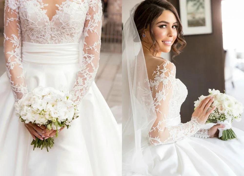 New Full Lace Split Wedding Dress Illusion Back Bridal Wears with Detachable Skirt - Image 3