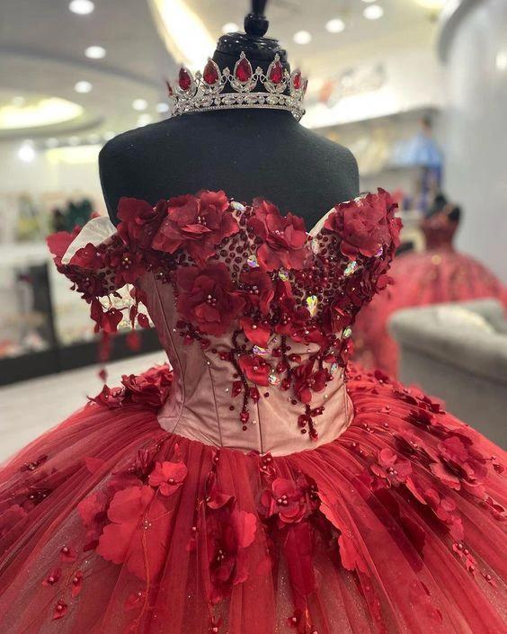 Shimmery Off Shoulder 3D Flowers Quinceanera Dress and Train,Ball Gown Y1448 - Image 2