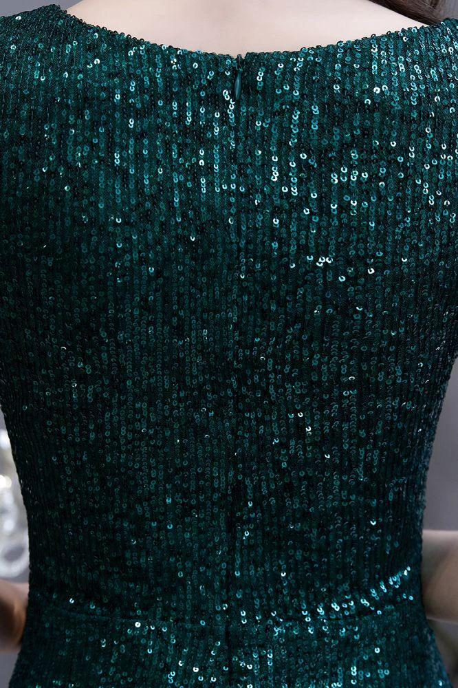 Shining Sequins Emerald Green Mermaid Evening Party Gown with  Tassels Sleeves - Image 3