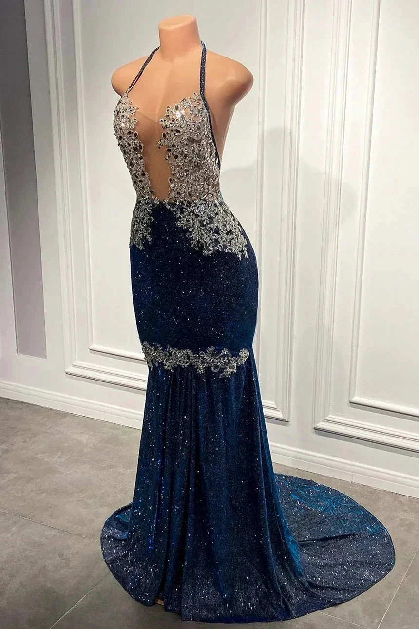 Shining Sequins V-neck Sleeveless Floor-length Mermaid Prom Dresses - Image 4