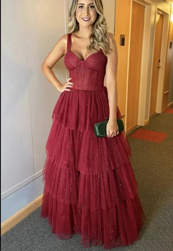 Shiny A-line Tulle Layered Prom Dress Charming Evening Dress Y707 - Image 2
