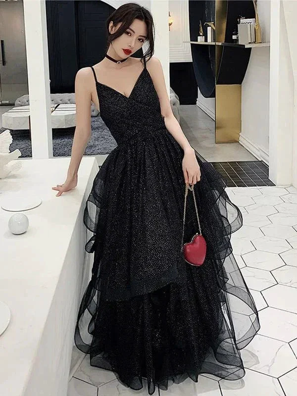 Shiny Black V Neck Prom Dresses, Backless Black V Neck Formal Evening Dress Y1767 - Image 2