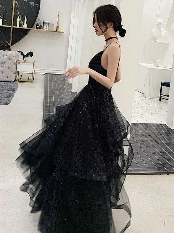 Shiny Black V Neck Prom Dresses, Backless Black V Neck Formal Evening Dress Y1767 - Image 3