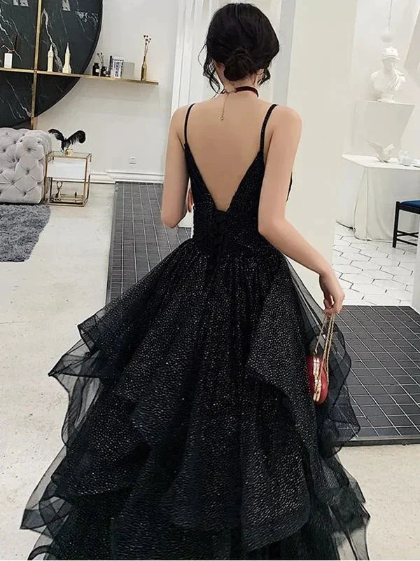 Shiny Black V Neck Prom Dresses, Backless Black V Neck Formal Evening Dress Y1767 - Image 5