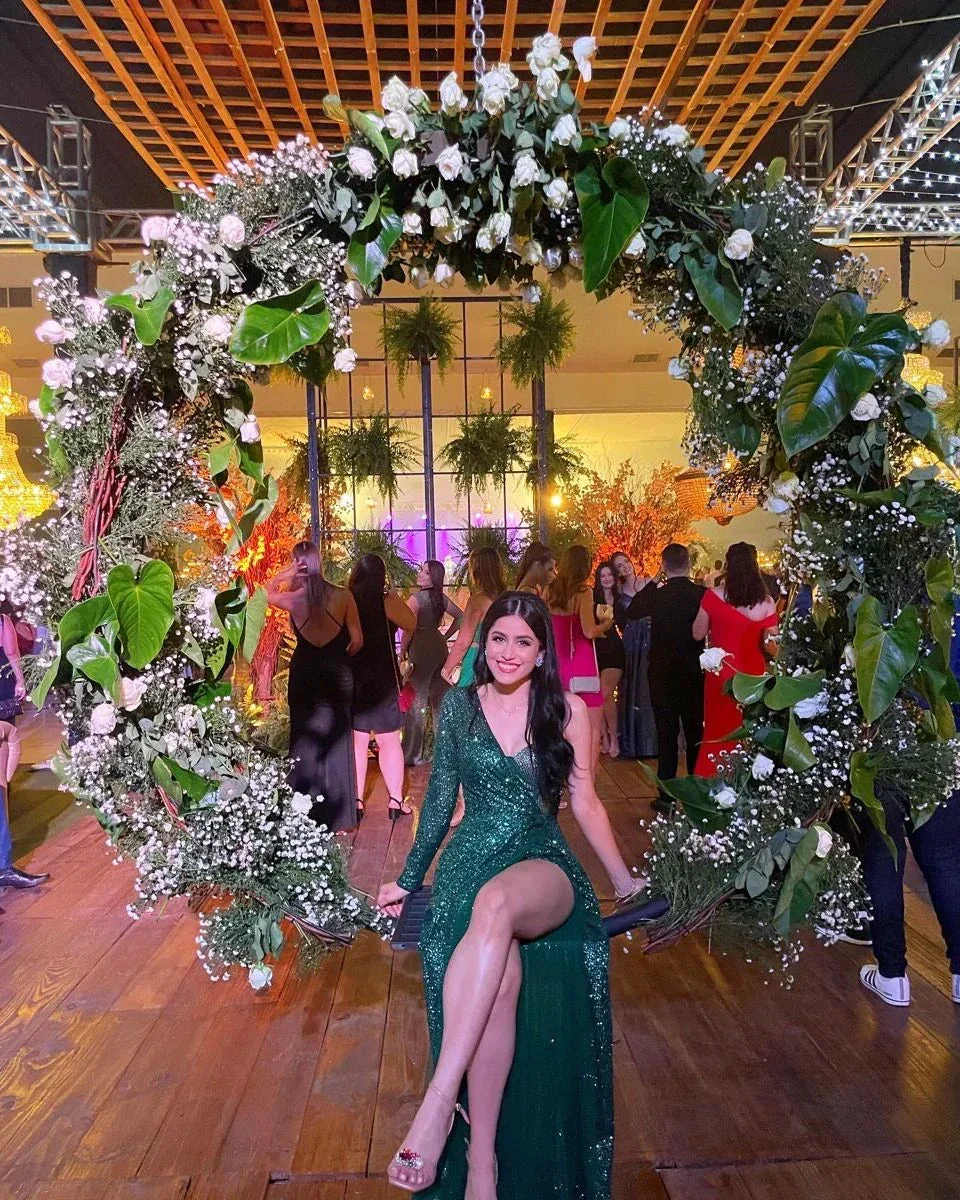 Shiny Green One Sleeve Evening Dress Green Gala Dress Y5638 - Image 2