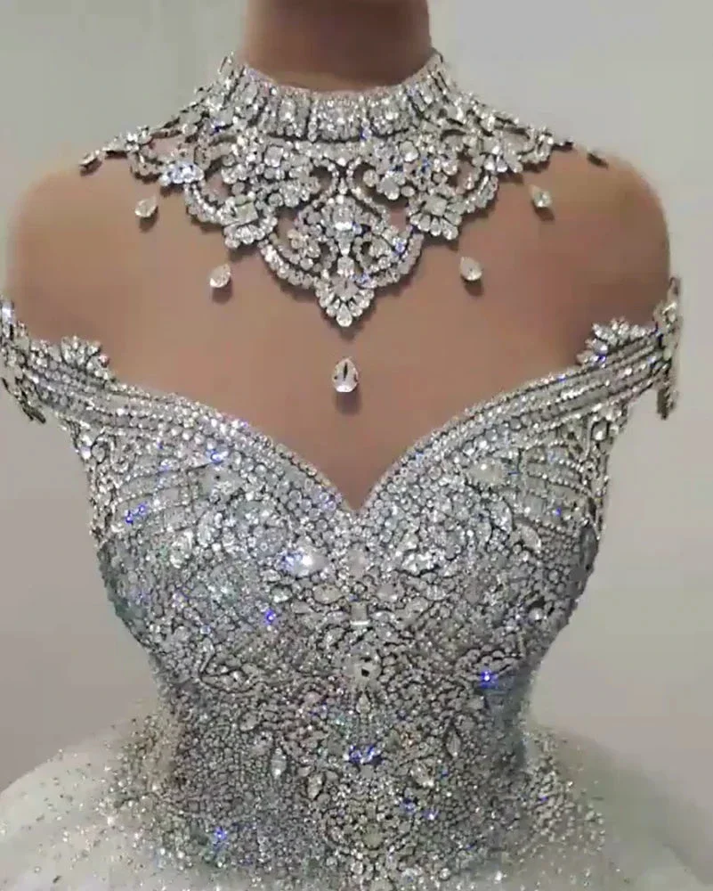 Gorgeous High Neck Crystal Beading Princess Wedding Dress - Image 2