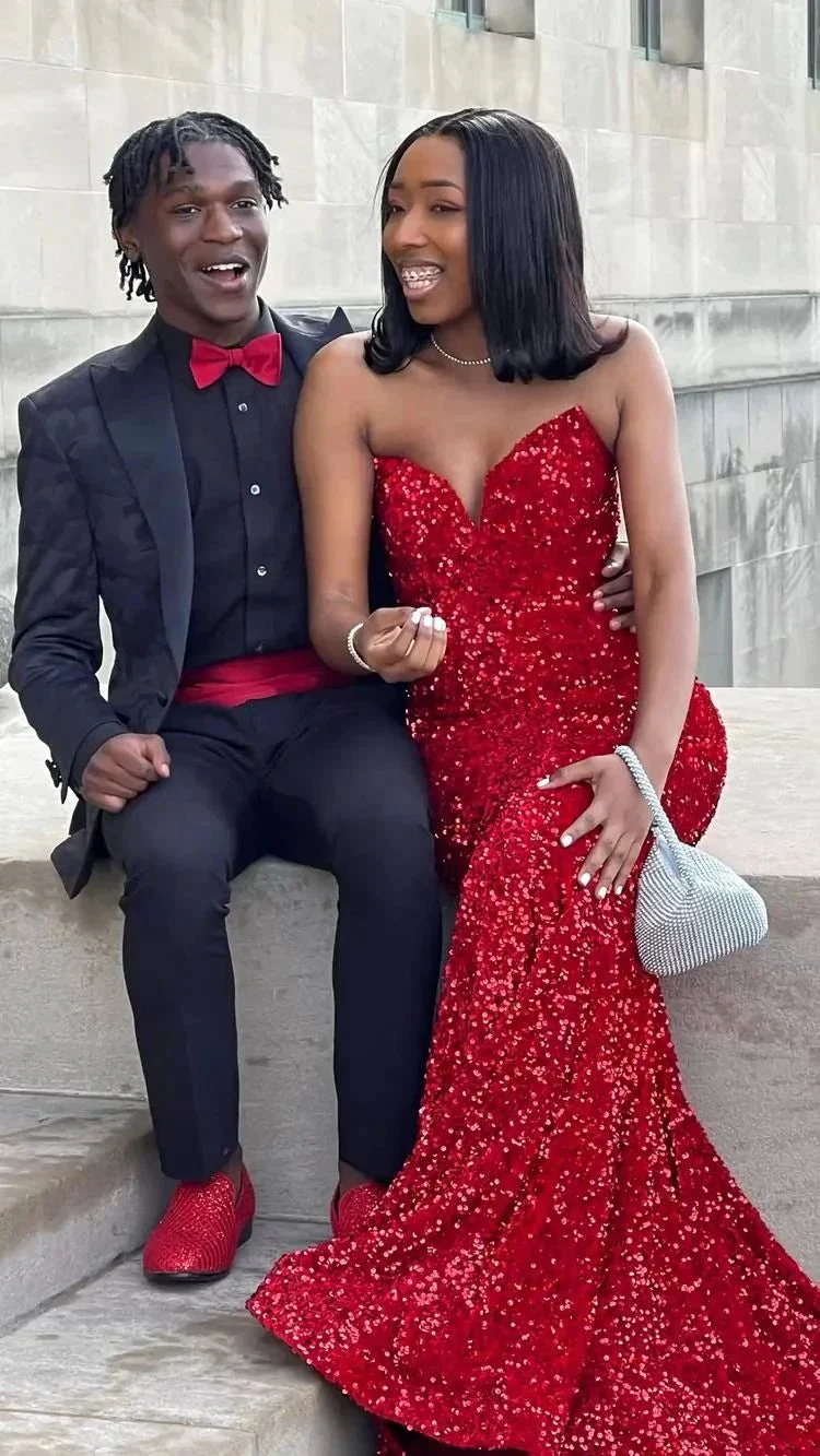 Shiny Mermaid Red Sequin Evening Dress Elegant Formal Gown  Y663 - Image 2